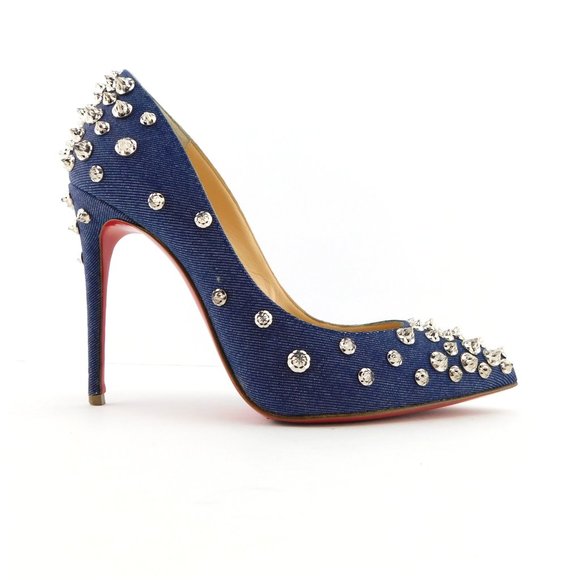 CHRISTIAN LOUBOUTIN Denim Blue Spiked Heel Pumps 36.5 - Picture 2 of 9